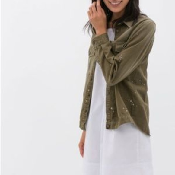 Zara Olive Green Paint Splatter Over Shirt - Picture 2 of 8